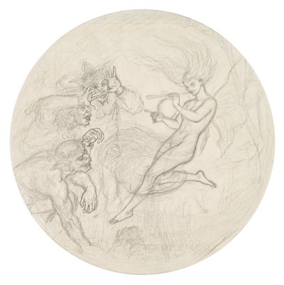 島は騒音でいっぱいです」：アリエル（鉛筆）が率いるステファノとトリンキュロー 作： Joseph Noel Paton