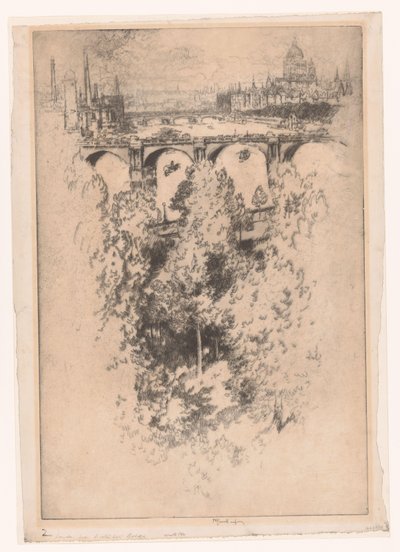 ロンドン オーバー ウォータールー ブリッジ (オブジェクトのタイトル) 作： Joseph Pennell (signed by artist)
