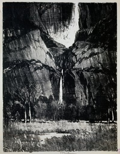 ジョセフ・ペネル（1857-1926）の「滝のふもとで」、エングレーヴィング 作： Joseph Pennell