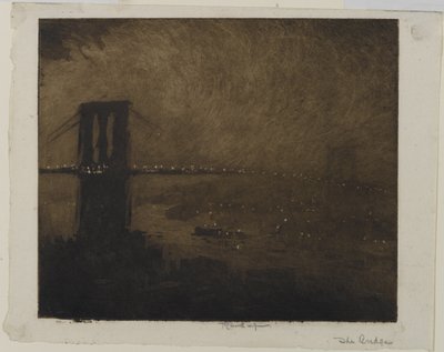 夜のブルックリン橋、1922年 作： Joseph Pennell