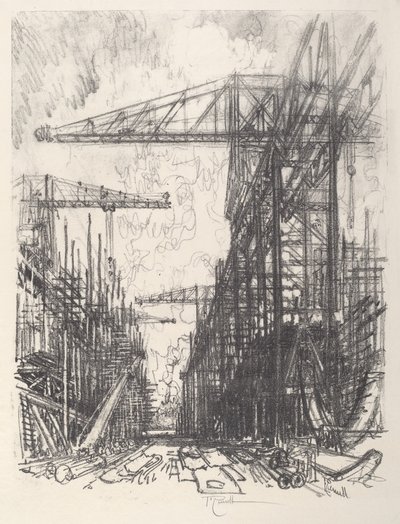駆逐艦の建造、No.I、1917年 作： Joseph Pennell