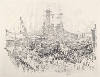 潜水艦チェイサーの製造、1917年 作： Joseph Pennell