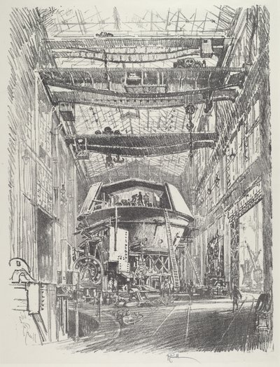 大砲塔の建設（1916年 作： Joseph Pennell
