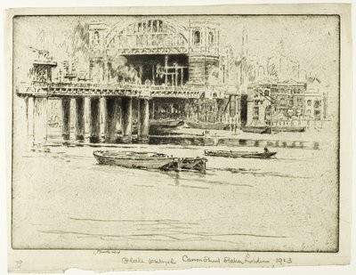 川から見たキャノンストリート駅 作： Joseph Pennell