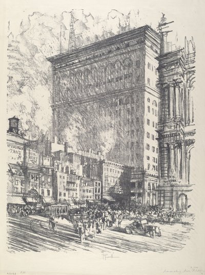 市庁舎前広場とワナメーカービル（1912年 作： Joseph Pennell