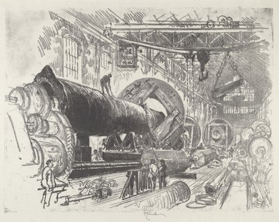 ビッグガンの切断と回転、1916年 作： Joseph Pennell