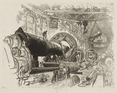 英国の戦争工作: 大きな銃を切って回す 作： Joseph Pennell