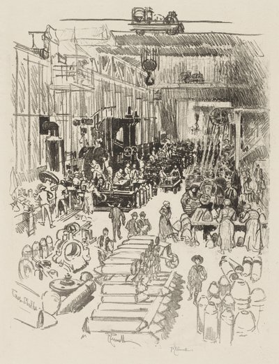 英国の戦争作業: 砲弾の仕上げ 作： Joseph Pennell