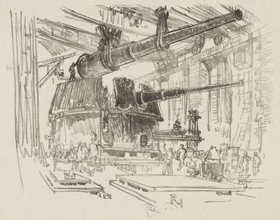イギリスの戦争工作: 砲塔に銃を取り付ける 作： Joseph Pennell