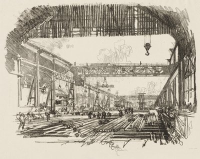 英国の戦争作品: 砲弾用の鉄筋 作： Joseph Pennell