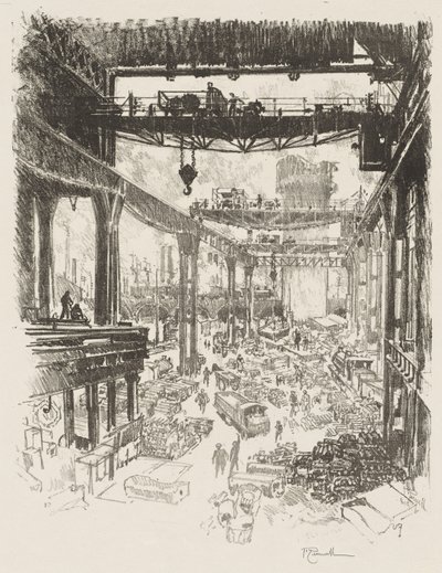 イギリスの戦争作品: The Great Tower, Pig Iron 作： Joseph Pennell