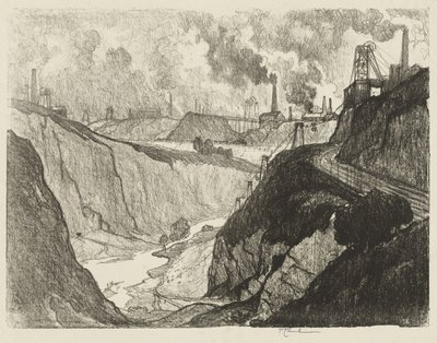 英国の戦争作品: 鉄鉱山 作： Joseph Pennell