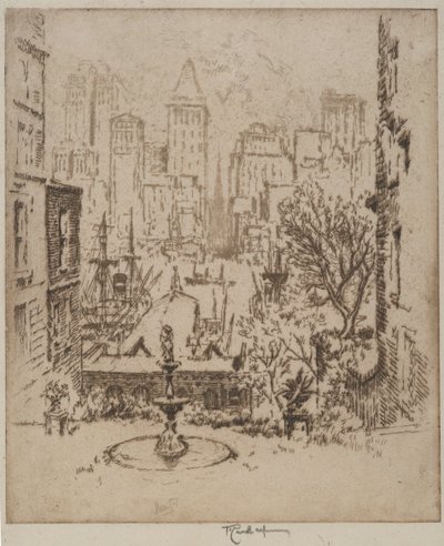 クラークストリートからウォールストリートまで、1924年 作： Joseph Pennell