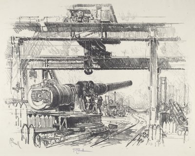銃のテスト、1916 年。 作： Joseph Pennell