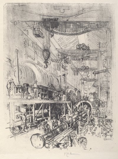 タービン エンジンの製作、1917 年。 作： Joseph Pennell