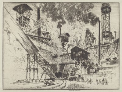 鉱山の口、ルールルト、オーバーハウゼン近く 作： Joseph Pennell