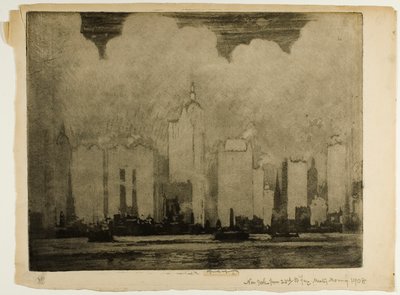 N.Y.23丁目のフェリーから-ある朝の霧の中で 作： Joseph Pennell