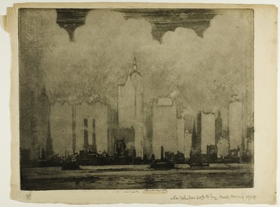 N.Y.23丁目のフェリーから-ある朝の霧の中で 作： Joseph Pennell