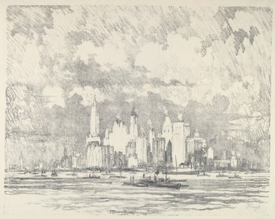1910年、エリス島からニューヨーク。 作： Joseph Pennell