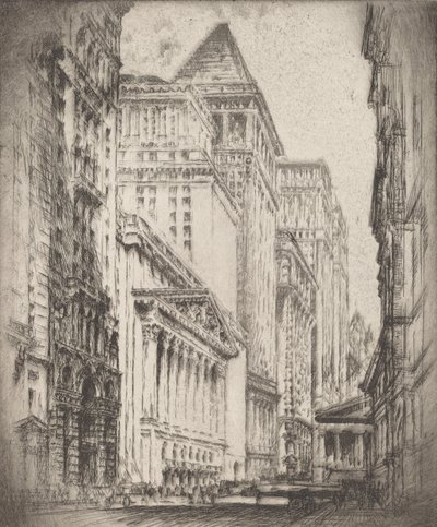 ニューヨーク証券取引所、1923 年。 作： Joseph Pennell