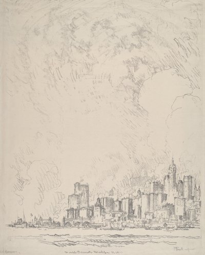 ブルックリンからニューヨーク、1910年。 作： Joseph Pennell