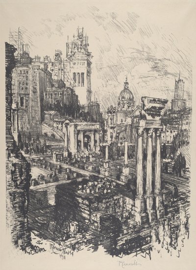 旧ローマと新ローマ、ビクター・エマニュエル記念碑、1911年 作： Joseph Pennell