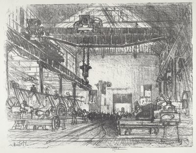 1916 年のビッグ シェルの滑走。 作： Joseph Pennell