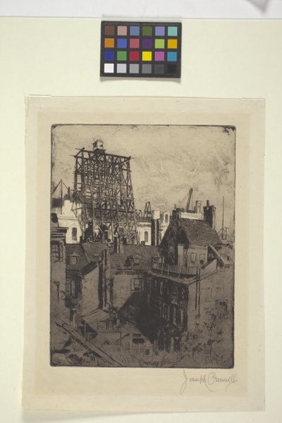 公共の建物、フィラデルフィア (エッチング) 作： Joseph Pennell