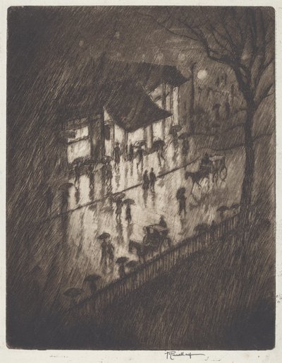 雨の夜、チャリングクロスショップス 作： Joseph Pennell