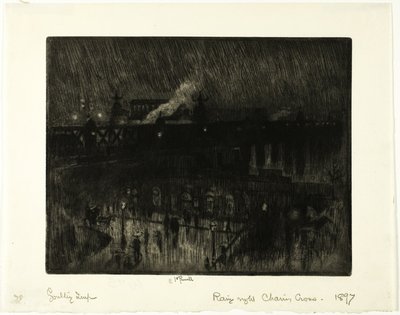 雨の夜、チャリング クロス駅 作： Joseph Pennell