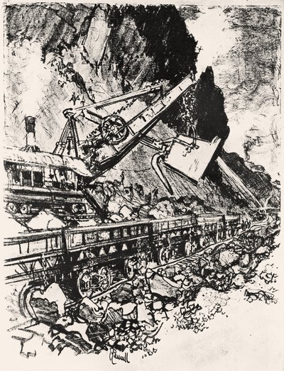 Steam Shovel Work：Culebra Cut、plate XIV from the Panama Canal、Joseph Pennell、1912（木炭紙） 作： Joseph Pennell