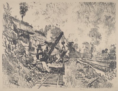 クレブラ・カットで働くスチーム・ショベル（1912年 作： Joseph Pennell
