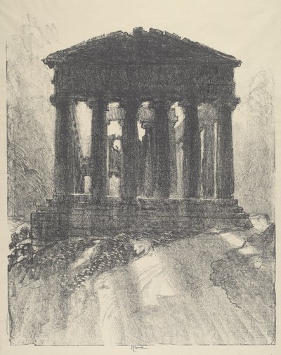 コンコードの神殿の後ろの日の出、ギルゲンティ、1913年 作： Joseph Pennell