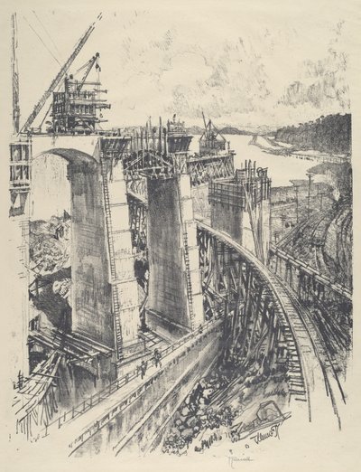 ガトゥン水門へのアプローチ、1912 年。 作： Joseph Pennell