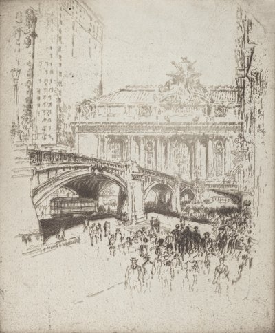 グランド・セントラルへのアプローチ、ニューヨーク、1919年。 作： Joseph Pennell