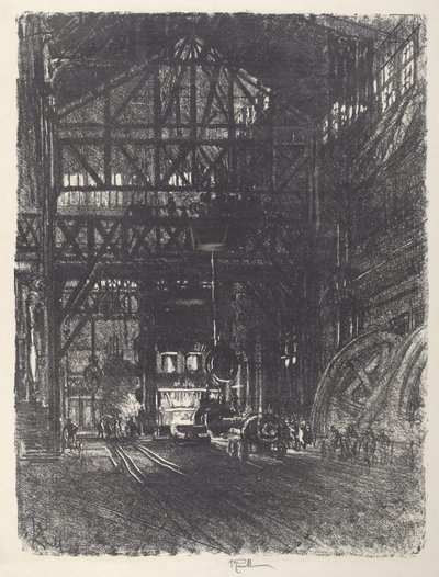 アーマー プレート プレス、1917 年。 作： Joseph Pennell