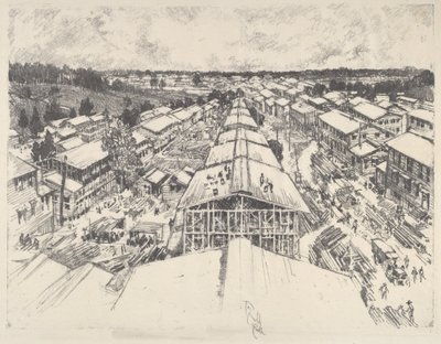 キャンプ、新建築」1917年 作： Joseph Pennell