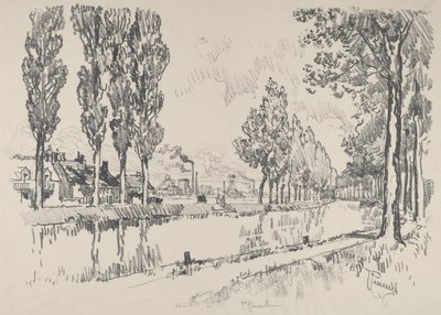 フランス、ブランジーの運河、1911 年。 作： Joseph Pennell