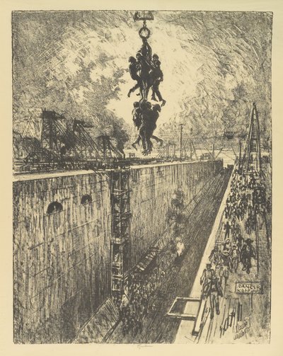 今日の終わり、ガトゥンロック、1912 作： Joseph Pennell