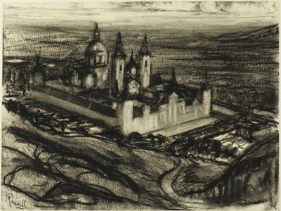フィリップの座から見たエスコリアル（フィリップの椅子） 作： Joseph Pennell