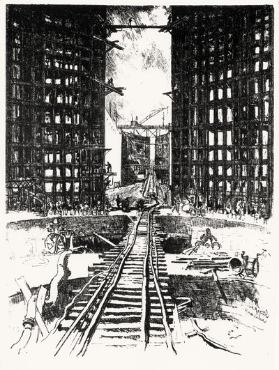 ペドロミゲルの門、ジョセフペネル作のパナマ運河からのプレートXIX、1912年（紙に炭） 作： Joseph Pennell