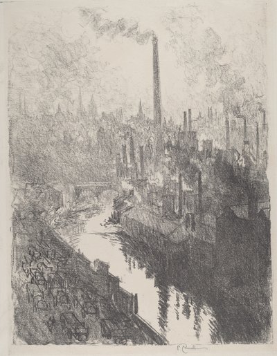 大煙突、モーター パーク、1916 年。 作： Joseph Pennell