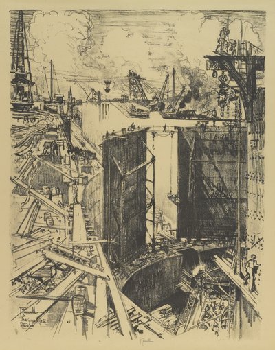 ガードゲート、ガトゥンロック、1912 作： Joseph Pennell