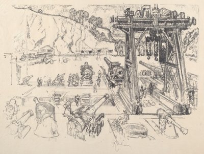 1917年、銃の試射場。 作： Joseph Pennell