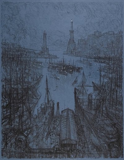 ジェノヴァの港、1913 作： Joseph Pennell