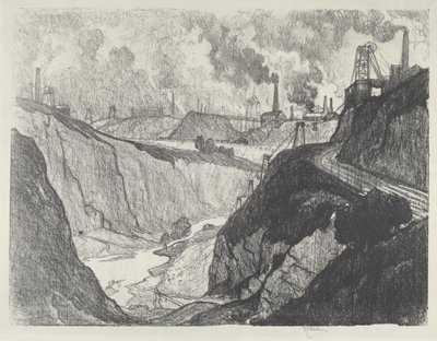 鉄鉱山、1916 年。 作： Joseph Pennell