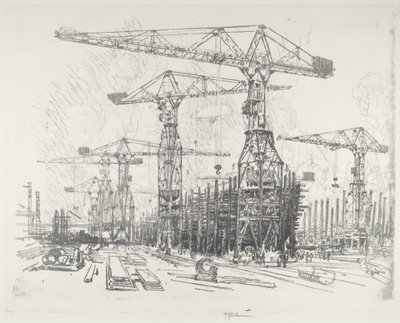 1916年の旧造船所。 作： Joseph Pennell