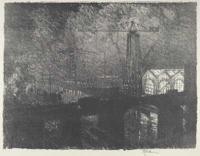 夜の店、交代制、1916年。 作： Joseph Pennell