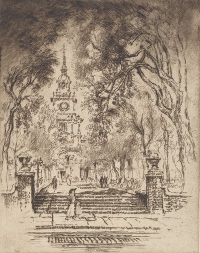 広場、独立広場、フィラデルフィア、1920 年。 作： Joseph Pennell