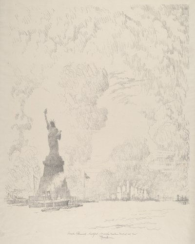 ザ・スタチュー、ニューヨーク・ベイ、1910年 作： Joseph Pennell